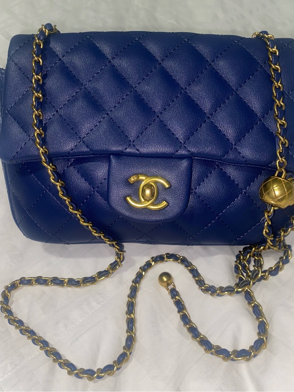 Chanel Quilted Lambskin Mini Flap Bag in Deep Blue with Gold Hardware